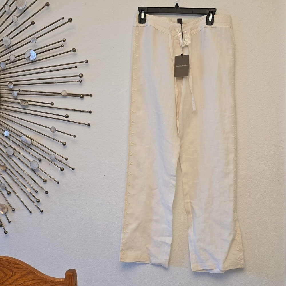 Tommy Bahama Off-White Linen Casual Trousers For Woman.